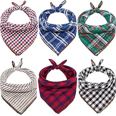 Remifa Dog Bandanas - 6PCS Birthday Gift Washable Green Black Blue Red Square Plaid Printing Christmas Dog Bib Double Reversible Kerchief Scarf Adjustable Accessories for Small to Large Dog Puppy Cat Cover