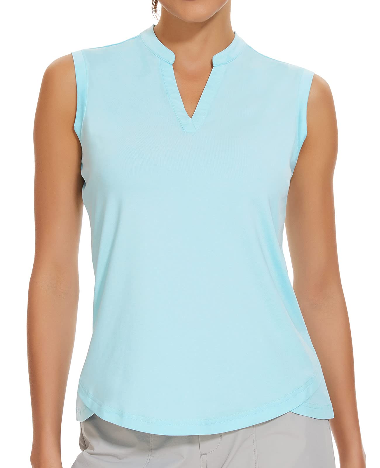 MEETHOOWomen's V Neck Golf Polo Shirts Collarless Lightweight Casual Tennis Running T-Shirts Short Sleeve & Sleeveless