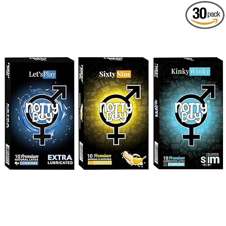 NOTTY BOY Ultra Thin Banana Flavoured, Super Slim And Extra Lubricated Condoms For Men And Women ? 30 Count