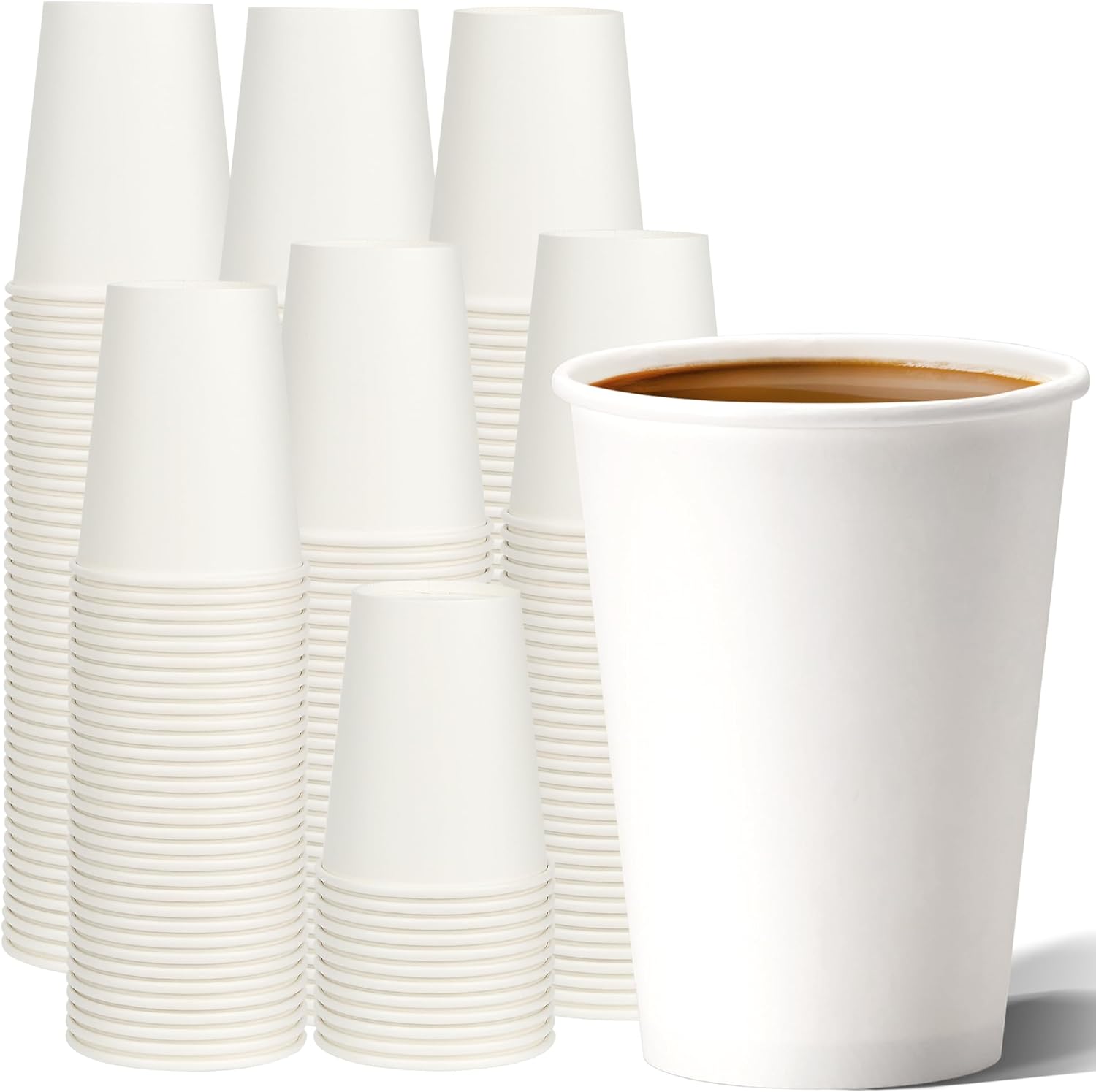 METAPRINT Disposable Paper Cups 12 oz [100 Pack], White Hot Coffee Cups, 12 oz Paper Coffee Cups, Thickened Design for Cafes, Bistros, Parties, and Events