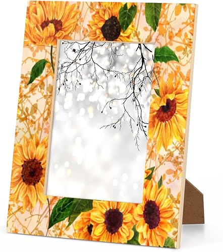 Miniatura 8 de Pardick Marcos de fotos vintage de 8 x 10 pulgadas con diseño de girasol, marco de fotos de madera para colgarmesa, marco de fotos de escritorio,