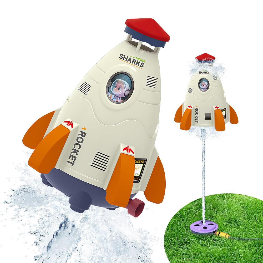 Foreverup Outdoor Water Rocket Toys,11 inch Water Rocket Outdoor Sprinkler Toy,Water Pressure Lift Sprinkler Toy for Summer Garden Water Play,for Ages 3+ Boys Girls Gift,White