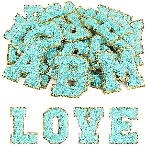 Morcheiong 52Pcs Self Adhesive Chenille Letter Patches A-Z, Chenille Letters for Clothing, Fabric, Shoes, Bags (Blue) Cover