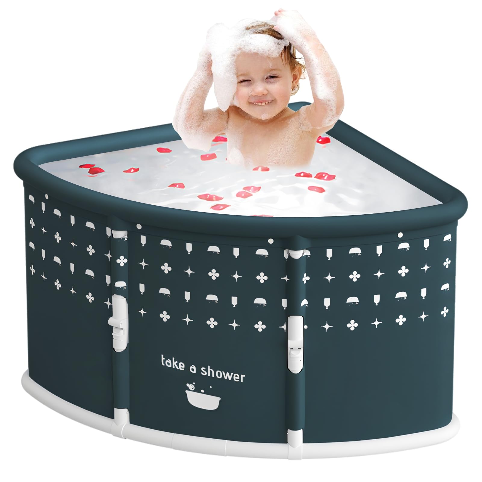 gihusrzx Fan-shaped Foldable Bathtub, Portable Ergonomically Designed Bathtub for Adult, Large Collapsible Tub, Freestanding Surround Collapsible Tub, Effortless Folding Corner Bathtub Green