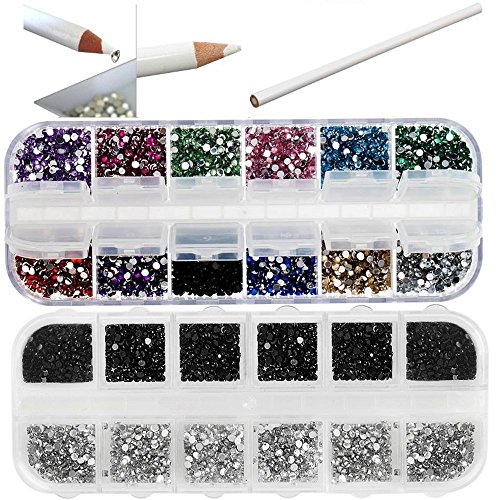Super Deal Professional Premium Quality Nail Art Accessories Set Including Boxes With 5000 Colorful, Silver And Black Cr