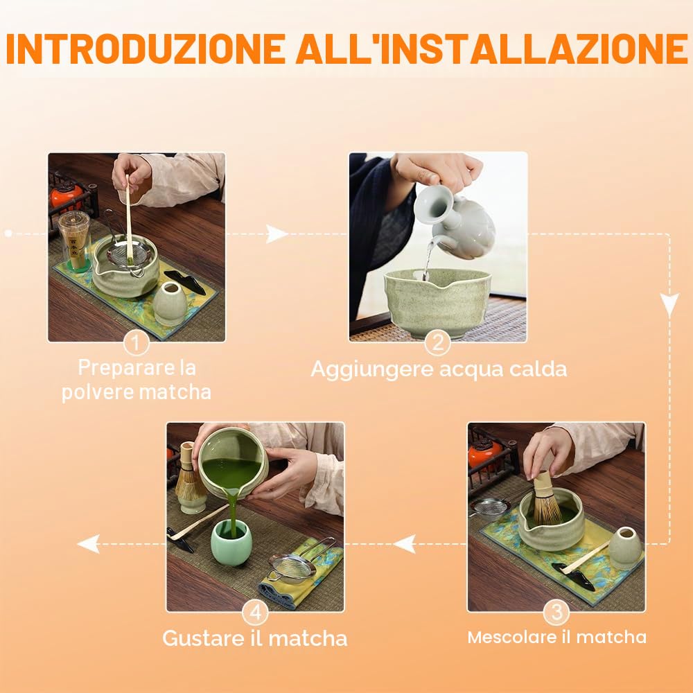 Matcha Kit,Questo Set Matcha Cerimoniale Include un Frusta Matcha,una Ciotola,un Cucchiaio e un Supporto(verde matcha)