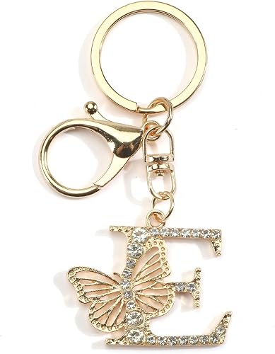 Letter Butterfly Keychain Initial Bag Charm for Women Gold Keychains with Bling 