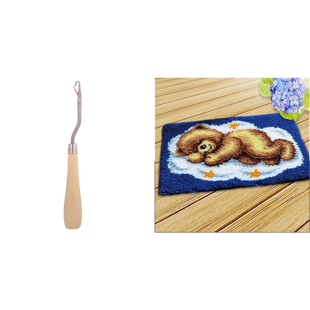 FABLOFT® Rug Making Kits DIY Bear Embroidery Cushion Wooden Bent Latch Hook Tool-image-35
