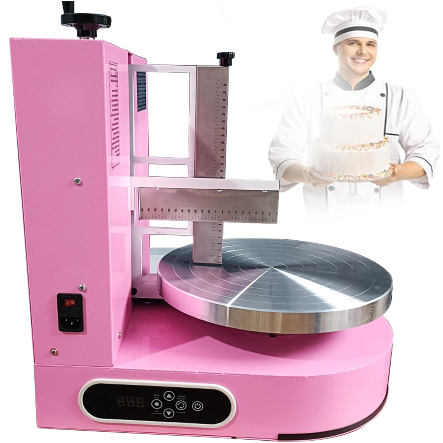 Qiang Automatique D'épandeur Décoration Crème Niveleur,6-14 Pouces Réglable Gâteau Grattoir Crème Spatule Outil De Cuisson Edges Lisseur Machine Glaçage Plateau Tournant 36Cm,Pink