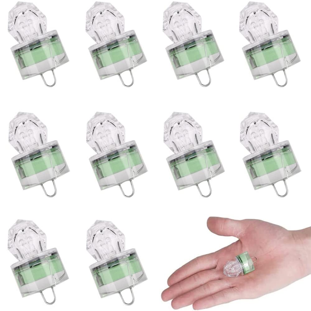 Rojuna 10 Pack Fishing Deep Drop Light LED, Colorful Flashing Strobe LED Fishing Lights, Underwater Fishing Light, Waterproof Attractants Diamond Lure Light for Saltwater Freshwater Tuna