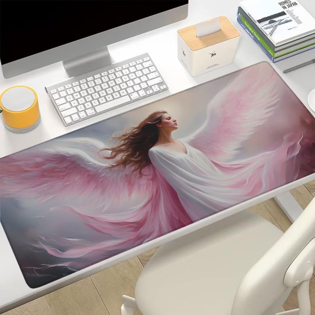 Różowa podkładka pod mysz pod biurko, podkładka pod mysz XXL 1600 x 800 x 3 mm, podkładka pod mysz skrzydło antypoślizgowa wodoodporna podkładka pod mysz, podkładka pod mysz z przeszytymi krawędziami,