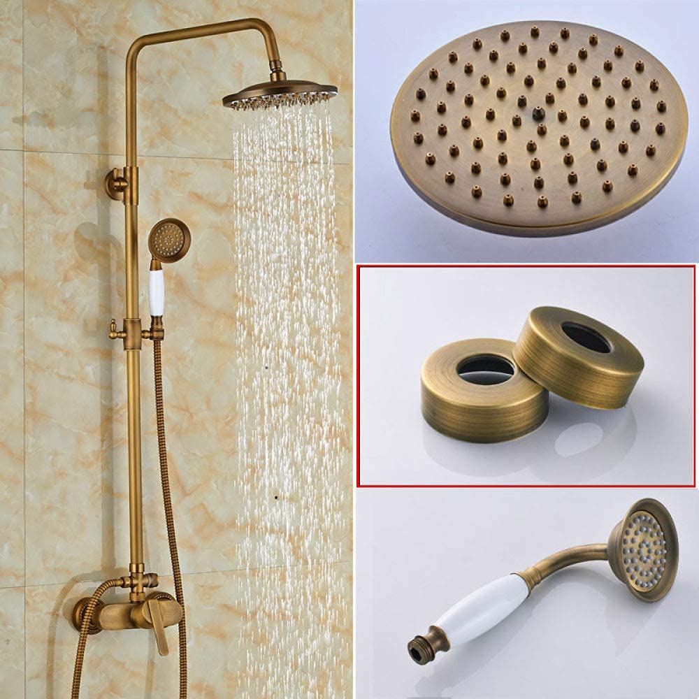 GLJTUO Shower System Brass Antique Rainfall Shower Set Faucet Single Handle Outdoor Shower Mixer Tap Brass Rainfall Shower Mixer with Handshower,Antique Brass A,01,Antik M?ssing D-01-A