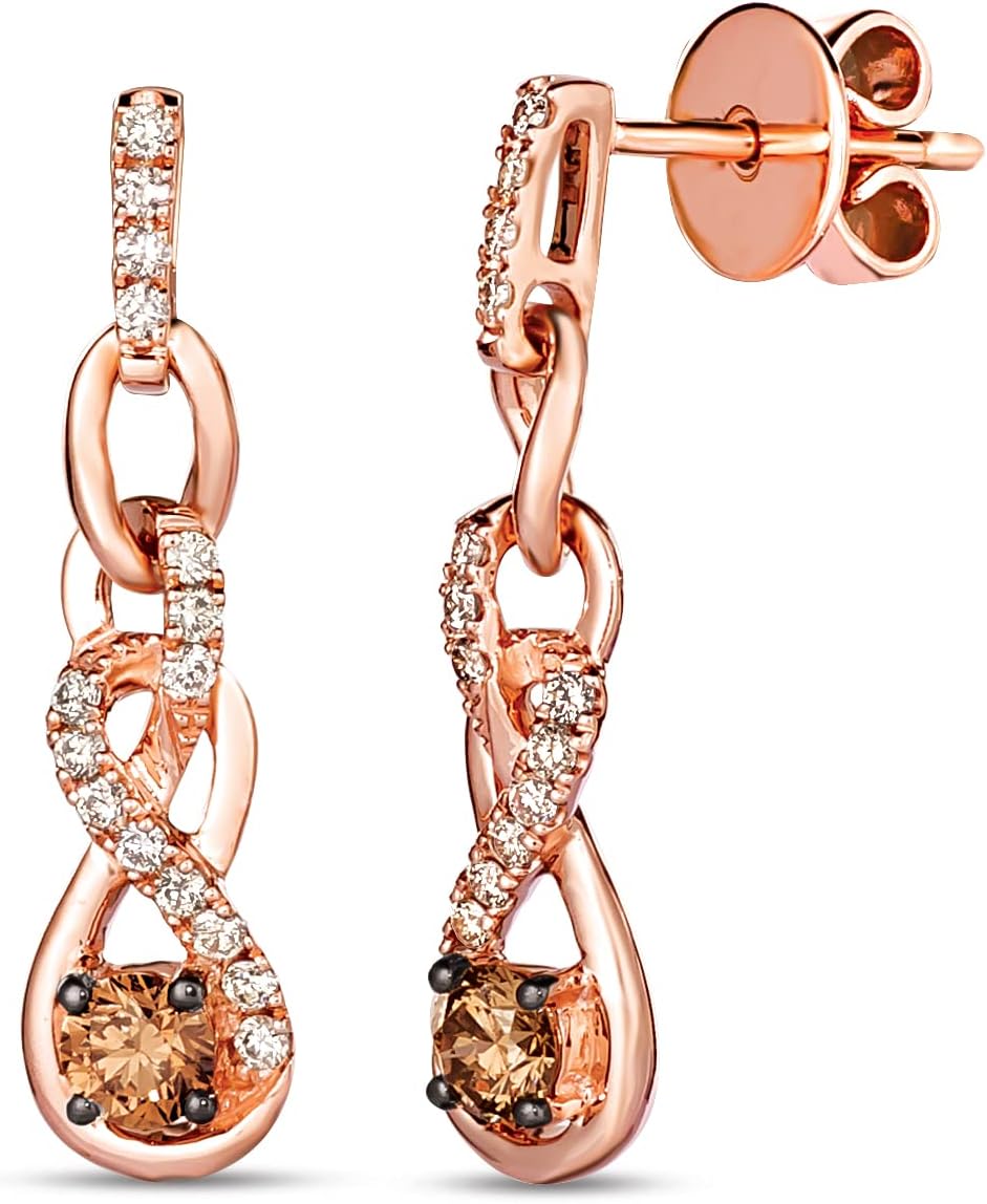LE VIAN 2/3 Carat Chocolate Diamond Dangle Drop Infinity Knot Earrings for Women In 14K Rose Gold (White/Brown, Cttw) Push Back By Levian