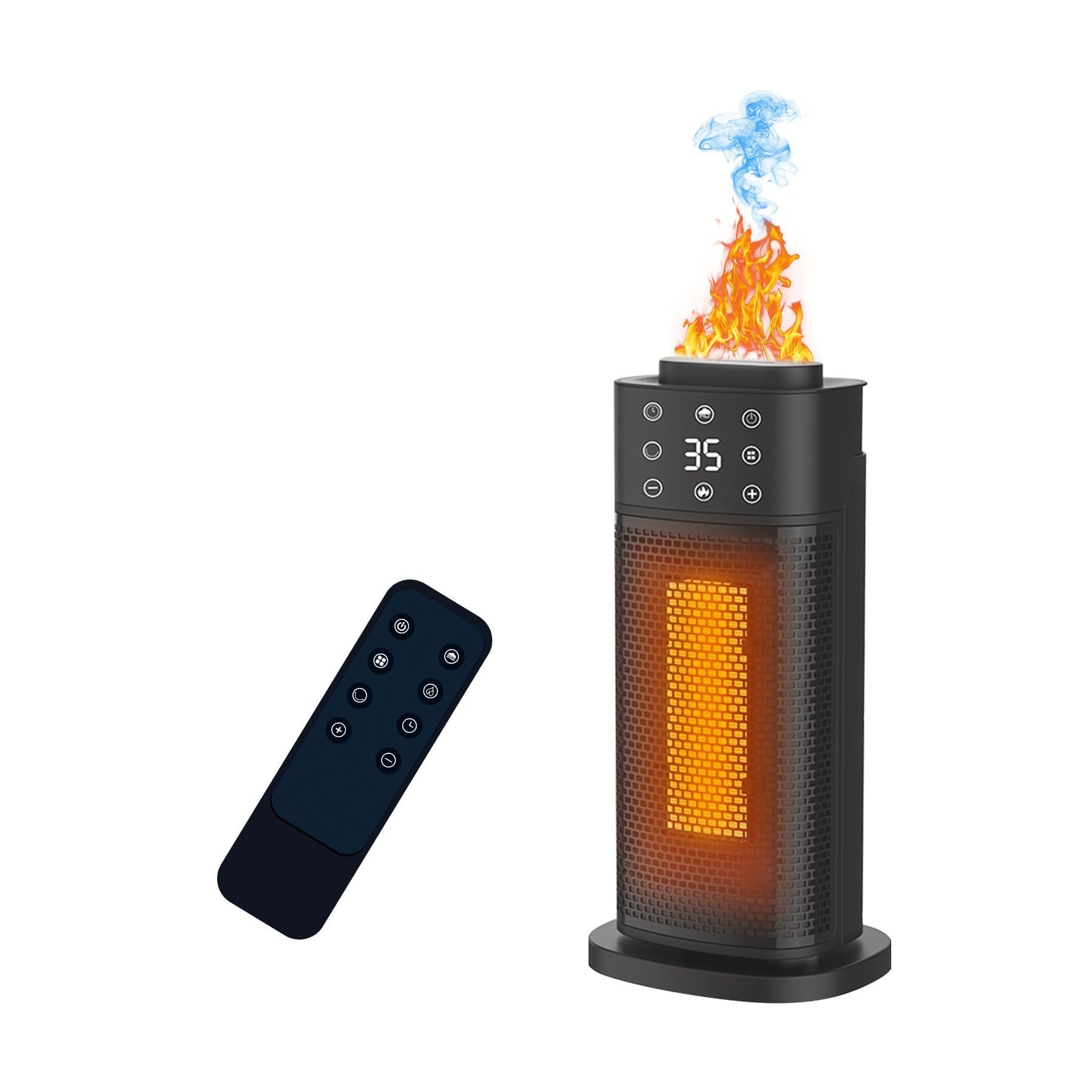 Eléctrico Cerámico 2000W, Bajo Consumo y Silencioso, 3 Niveles de Potencia, Temporizador, Función Frío y Calor, Protección contra Sobrecalentamiento y Humidificador, para Oficina, Salón