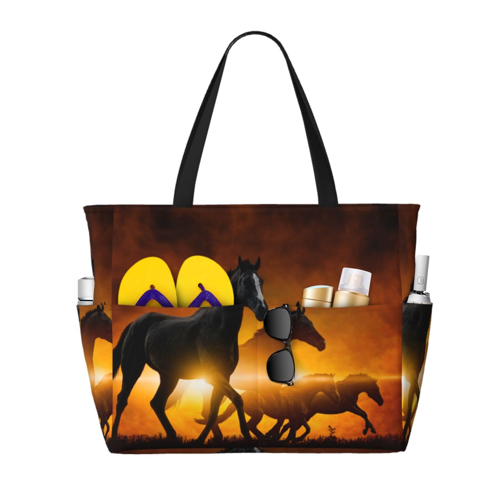 Sac à bandoulière pour femme imprimé chevaux noirs nuages rougeoyants