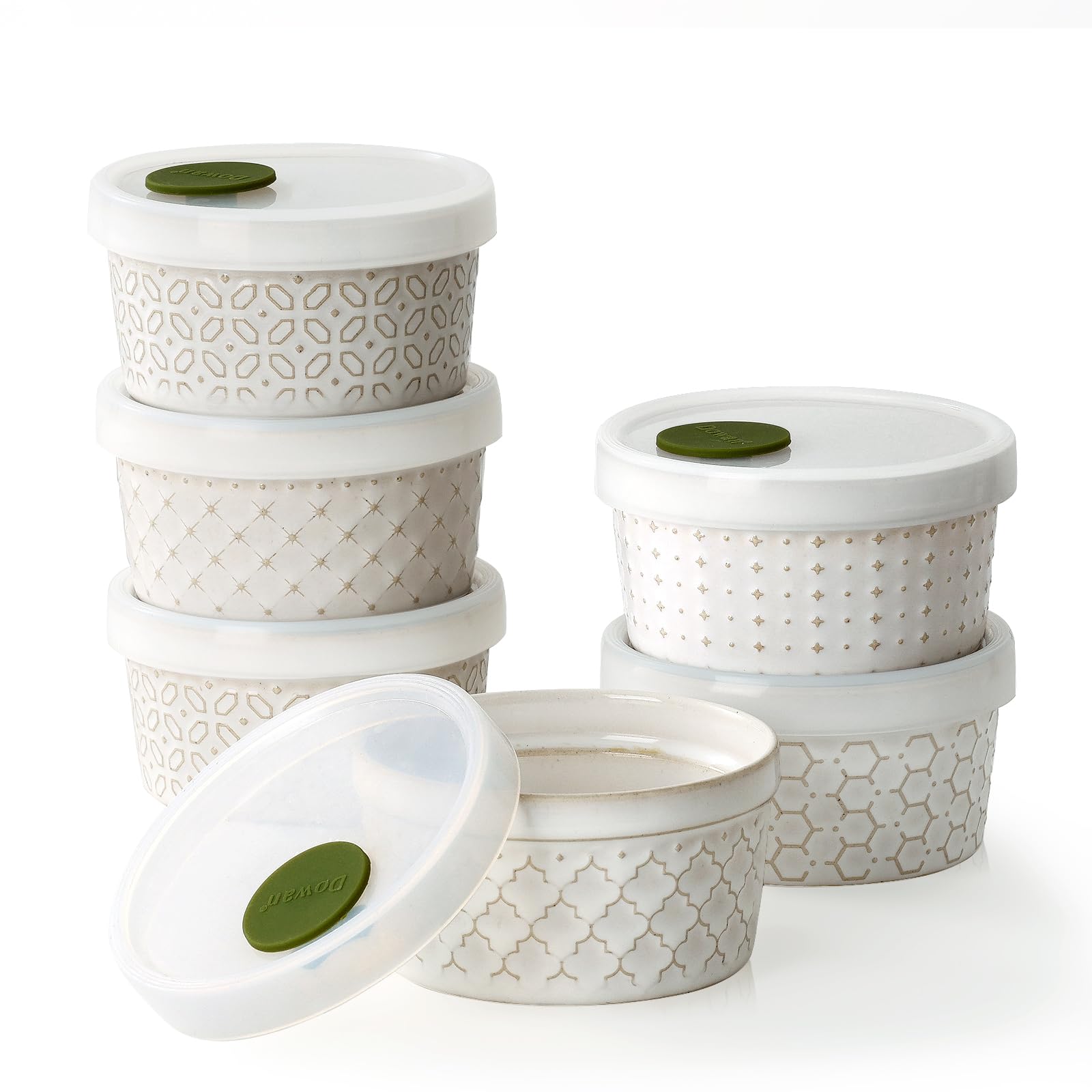 DOWAN Lot de 6 ramequins en porcelaine avec couvercles, ramequins pour crème brûlée, bols en céramique de 140 ml, résistants au four, pour soufflés, desserts, casseroles et trempettes
