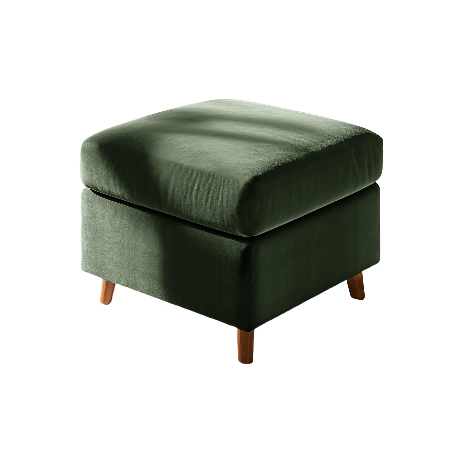 UNBBRRL Footstool Cover with Cushion Cover, Velvet Ottoman Protector Covers, Removable Pouffe Cover with 4 Ties for Living Room (Avocado,Square S+Cushion S(2pcs))