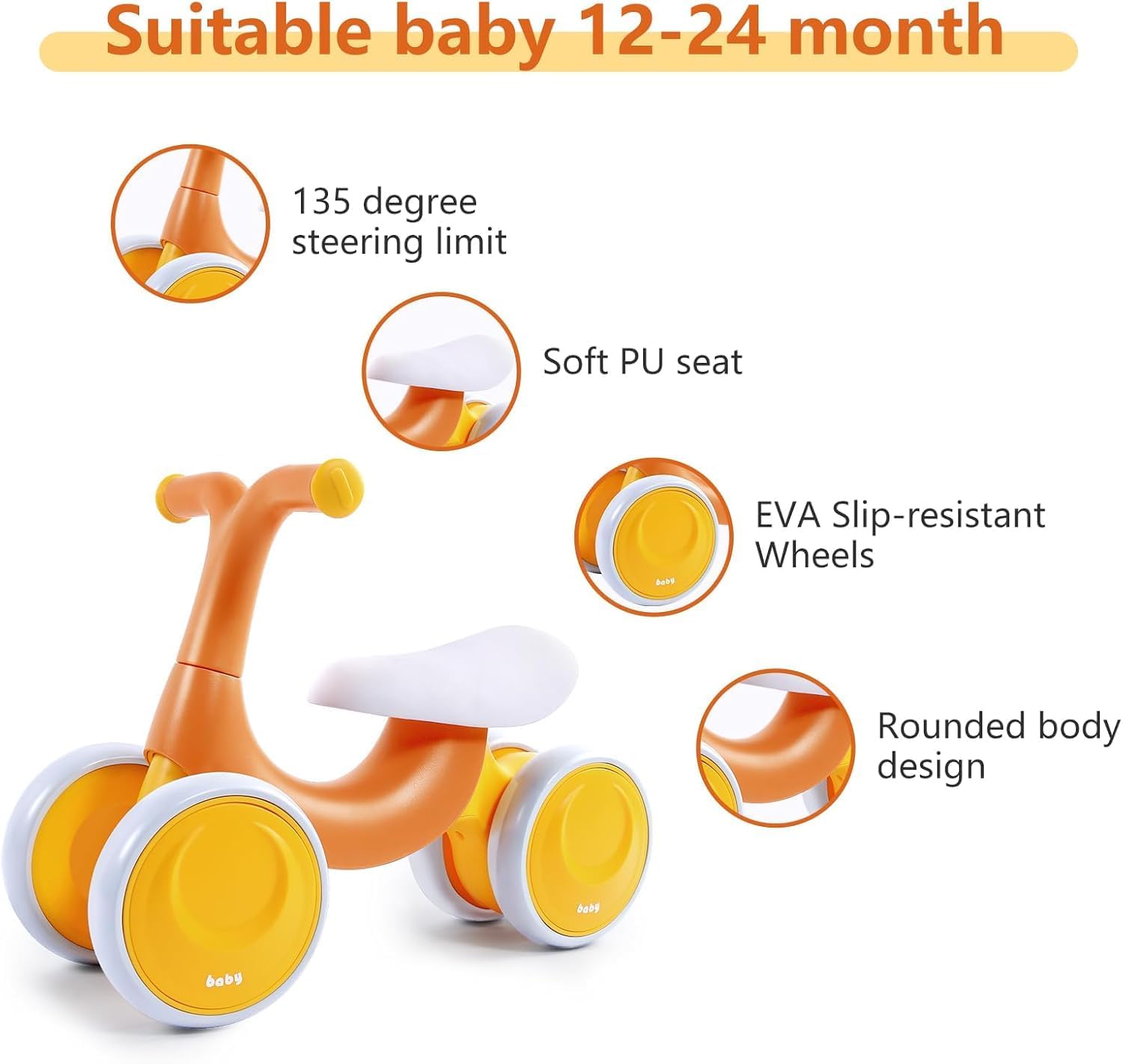 Baby Balance Bike/Scooter for 1-3 Year Old Boys Girls,12-36 Month Toddler Best First Birthday Gift Children Walker,Train Your Baby from Standing to Walking-Indoor Outdoor Balance Bike (Nut Brown) - Image 3 thumbnail