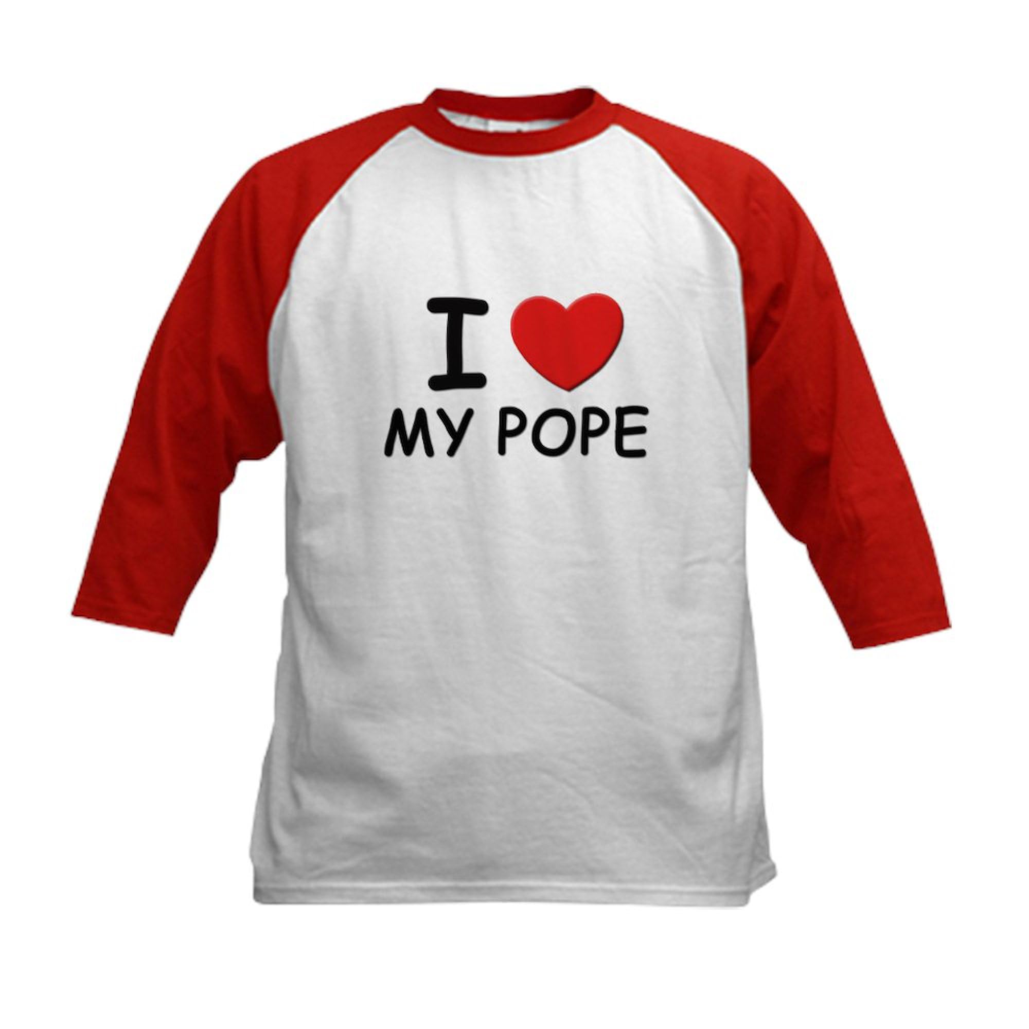 CafePress I Love The Pope Kids Baseball Jersey Kids Cotton Baseball Jersey, 3/4 Raglan Sleeve Shirt Red/White