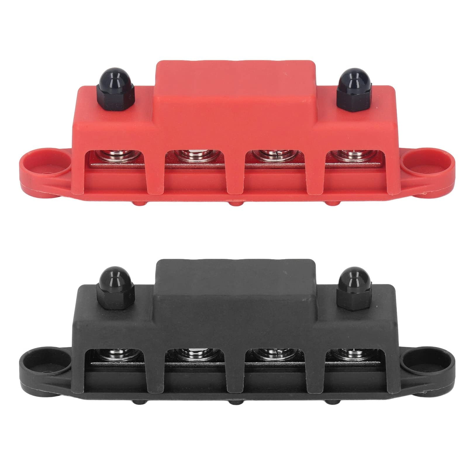 2Pcs Blocco di Distribuzione Alimentazione Rosso M8 48V 250A Barra del Bus con 4 Terminali e Scheda in Ottone per Sistemi di Alimentazione CC