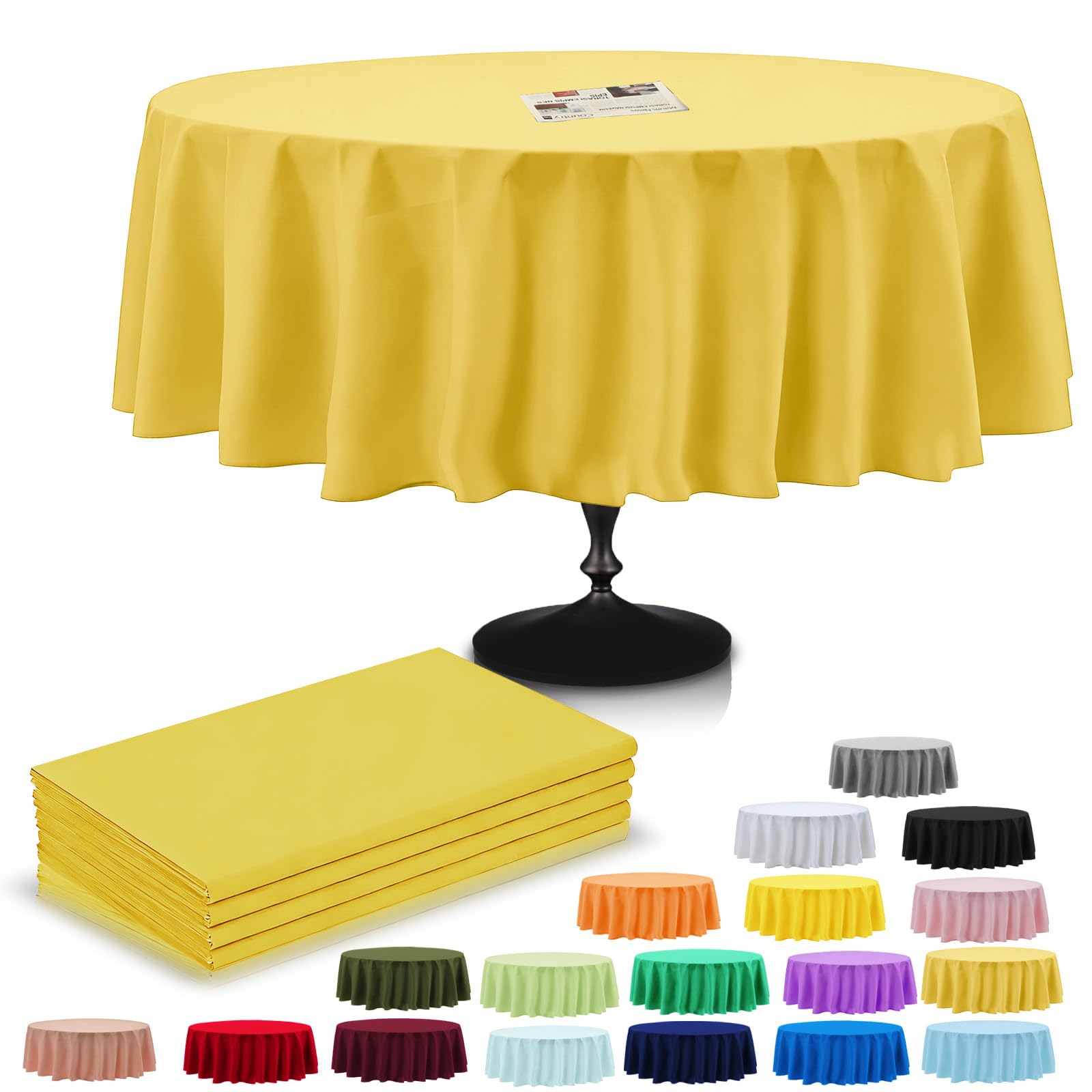 4Pack Plastic Gold Table Cloth Party for Round Tables,213cm Large Decorative Paper Table Cloths for Parties Disposable,Golden Party Decorations Table Cover for Picnic,Baby Shower,Birthday,Christmas