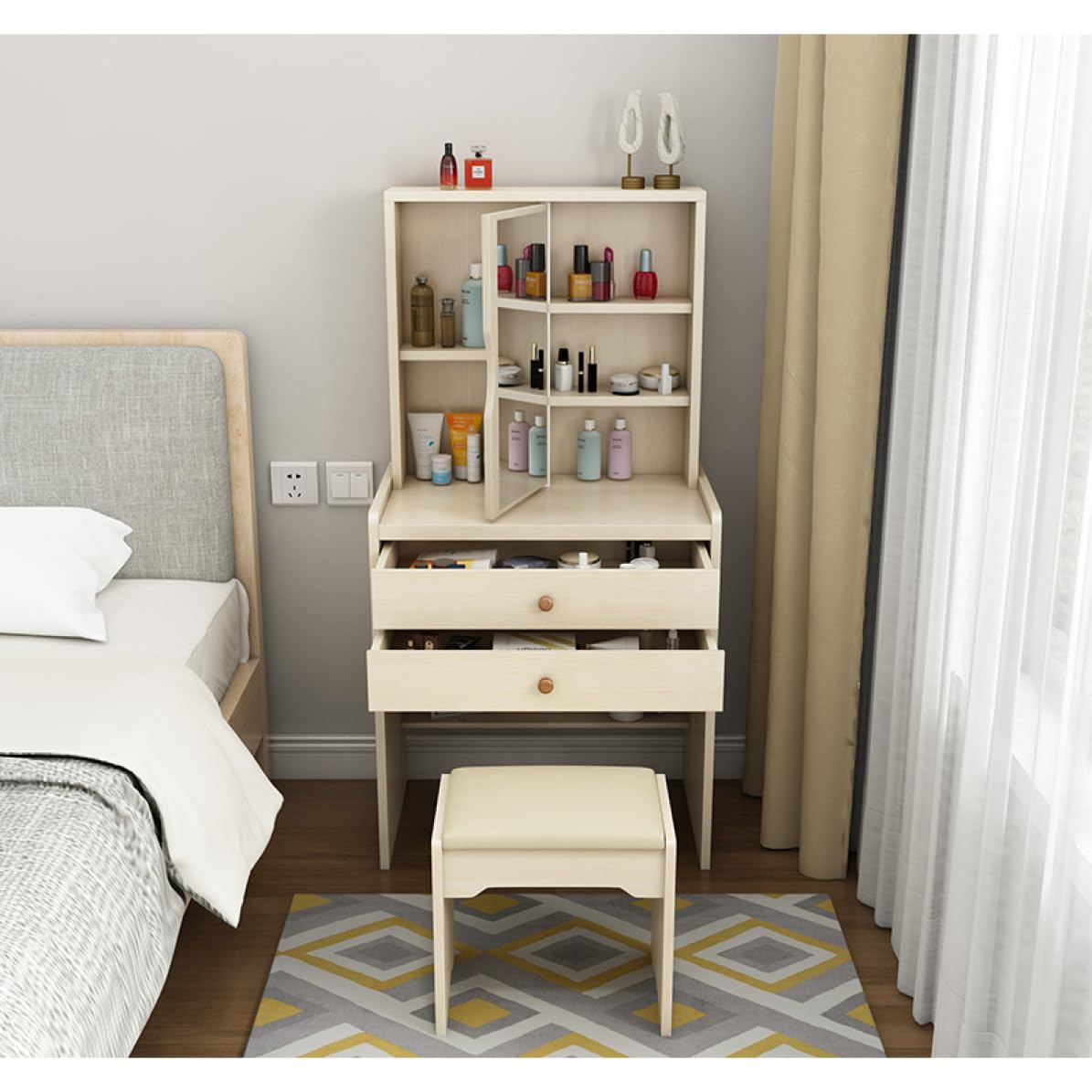 【新品】収納付きドレッサーデスク 収納付きデスク ドレッサー デスク単品orスツールセットが選べる