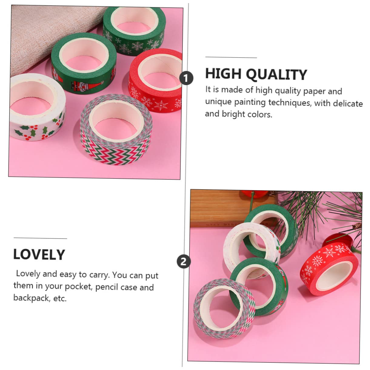 Housoutil 24 Rouleaux Ruban Washi Noël Adhésif Papier Décoratif Motifs Festifs pour Scrapbooking Cadeau DIY