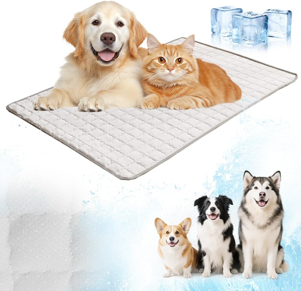 Self-Cooling Dog Mat, Ice Silk Breathable Pet Cooling Pad, No Water & Non-Slip Durable Washable Cool Bed for Dogs Cats Indoor Outdoor Car Summer Heat Relief (Light Gray,XS)