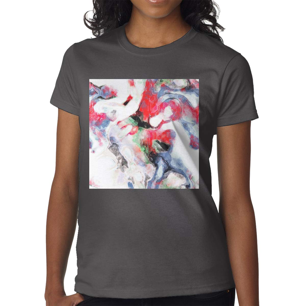 KAHOT Womens Abstract Watercolour T Shirts Summer Crew Neck Tops Tee Deep Heather