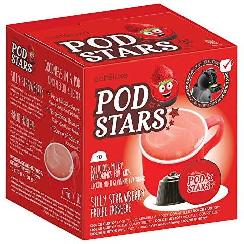 Podstars Silly Strawberry - 10 Pack - Great Tasting Healthy Milkshake Drink For Kids - No Added Sugar - Dolce Gusto Compatible Pods For Kids Cover