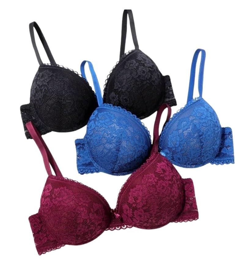 dilency sales Women's & Girl's Regular wear Netted Lace Padded Pushup Bra Wire Free Everyday Bra (Multi-Color-Pack-of-2) Random Colours as per Availability-picture-50