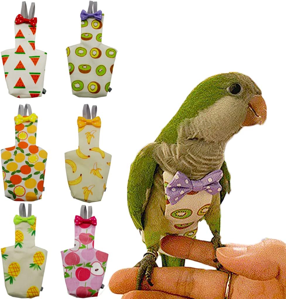 n n n n n n n n n n n n n n n n 6 Pieces Bird Diapers, Washable Reusable Parrots Nappy with Waterproof Inner Layer Soft Small Pet Birds Flight Suit for Budgie Parakeet Cockatiel