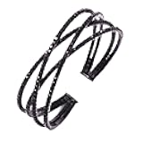 Jojomina Black Rhinestone Cuff Bracelet for Women Black Jewelry Layered Bracelets for Prom pageant Party Wedding