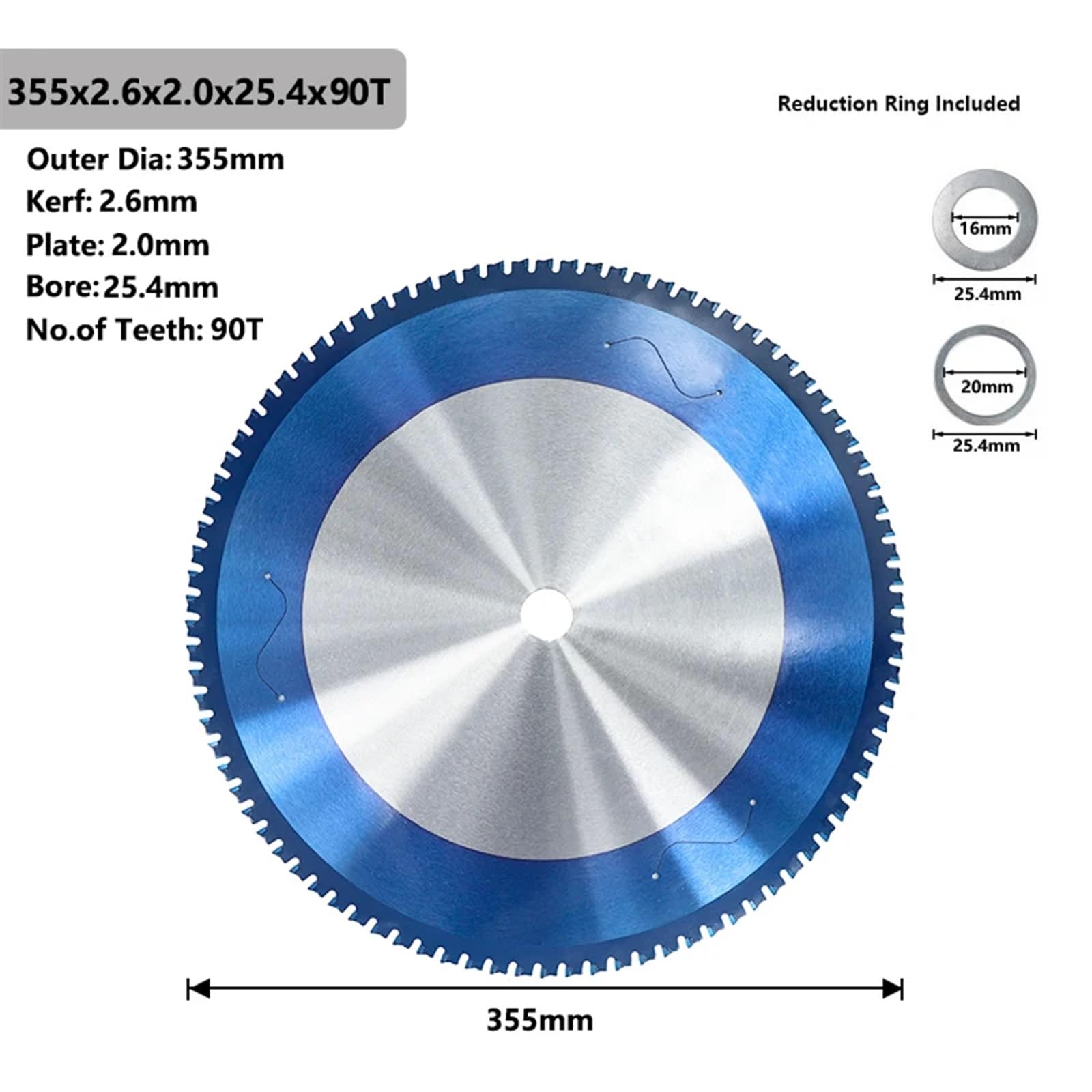 Disco de corte de Metal, hoja de sierra Circular 90T de 355x25,4mm for cortar aluminio, hierro, acero, hoja de sierra de carburo, herramientas de corte de Metal