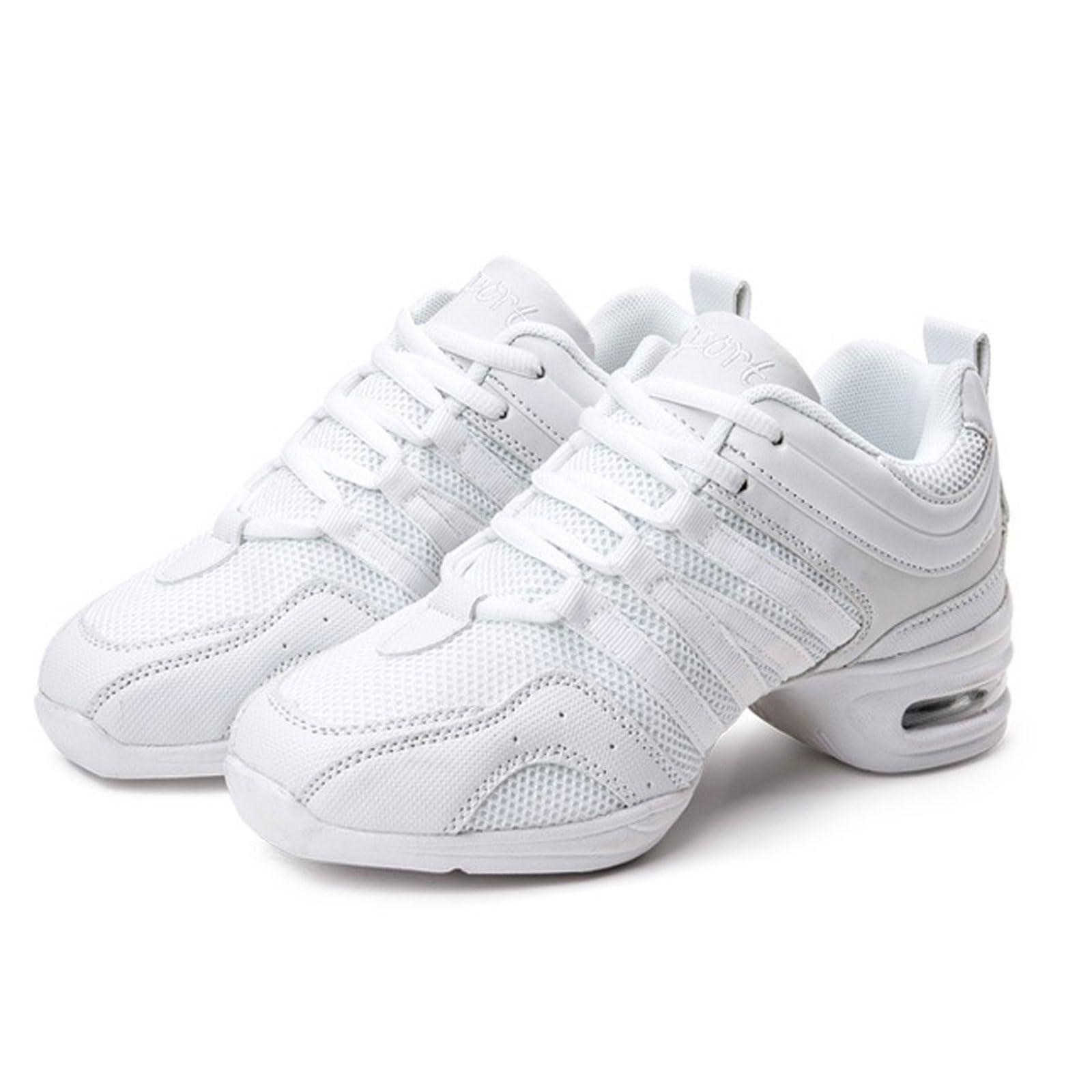 Zenithuxe Women's White Dance Shoes For Girls Jazz Shoes,Lace Up Cushion Breathable Split Sole Walking Dance Sports Shoes