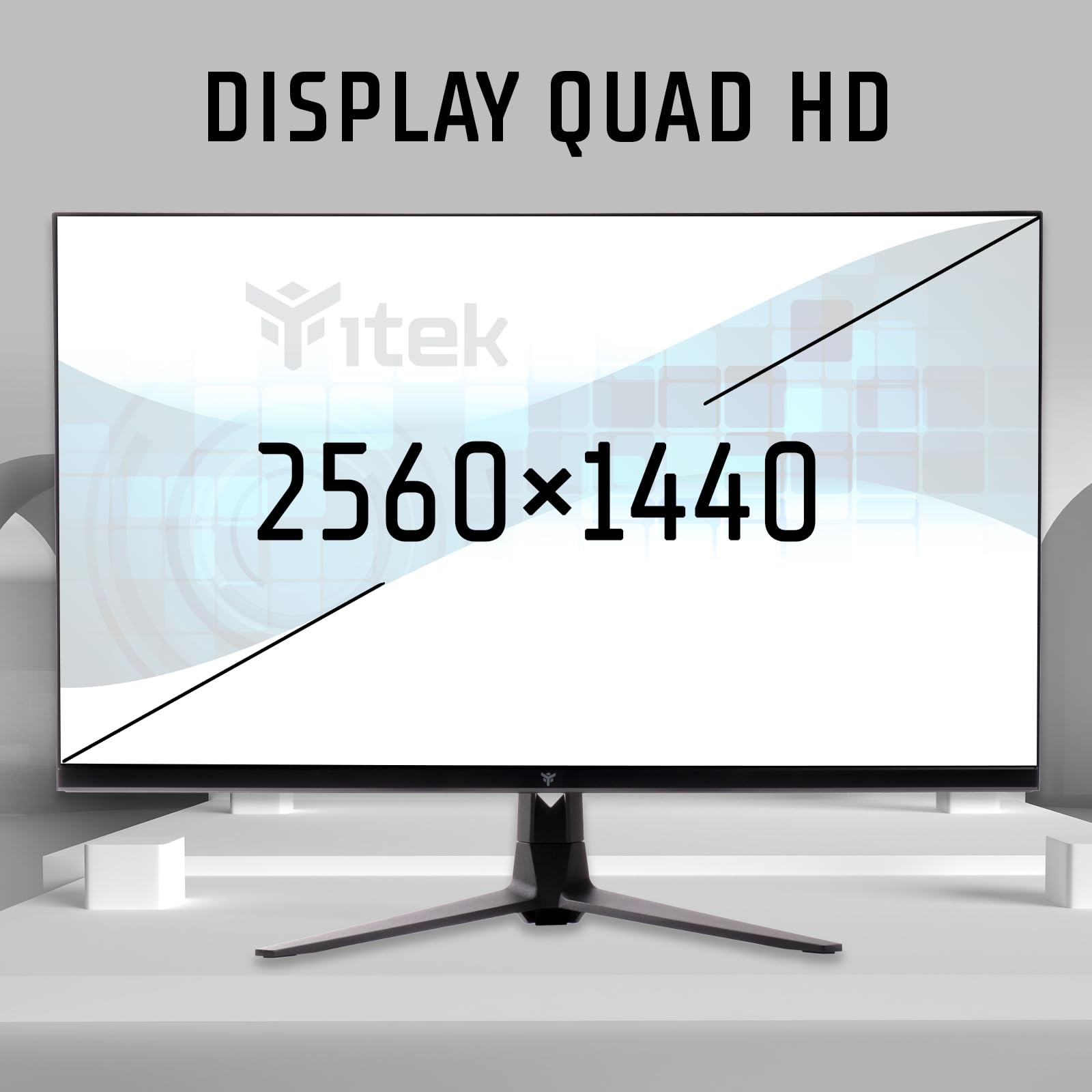 Itek Monitor GGF - 27 Pollici, Piatto, Risoluzione WQHD 2560x1440, Pannello IPS da 100Hz, Schermo 16:9, Tempo di risposta 4ms OD, Collegamenti 2xHDMI e DP, Altoparlanti, HDR, G- Sync, FreeSync