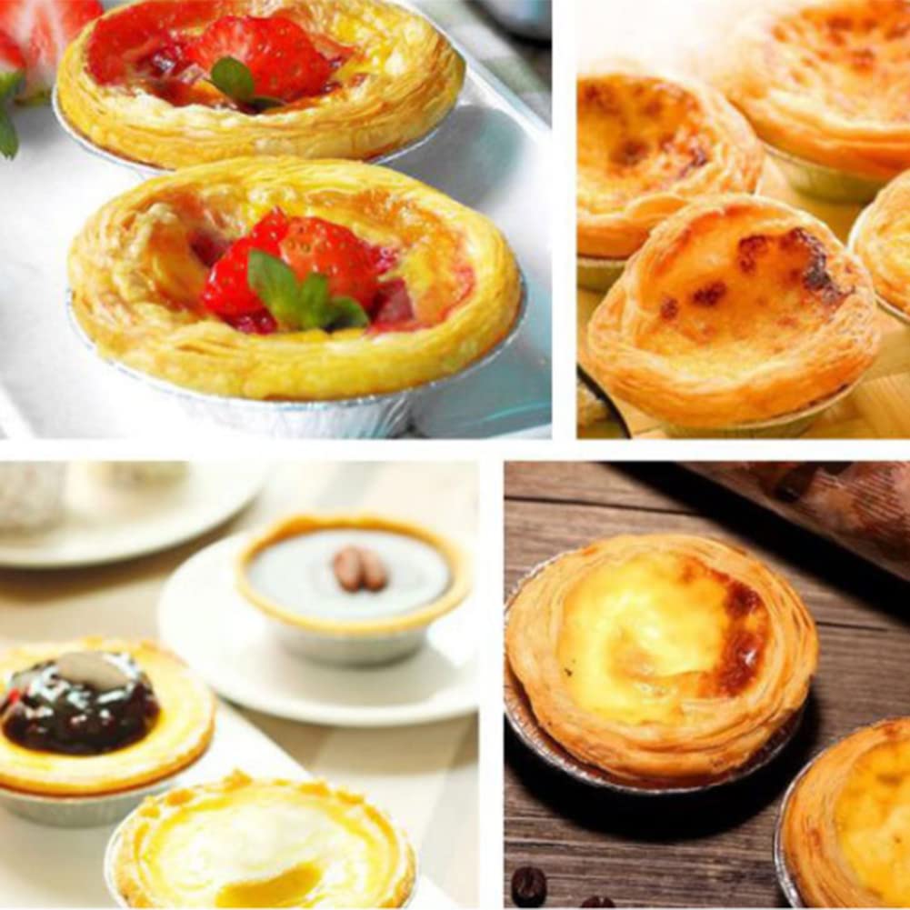 100 piezas de molde aluminio para tarta huevo, molde redondo grande para magdalenas, molde para tarta huevo reutilizable, molde para tarta huevo, molde para pudín, herramientas para hornear cocina DIY