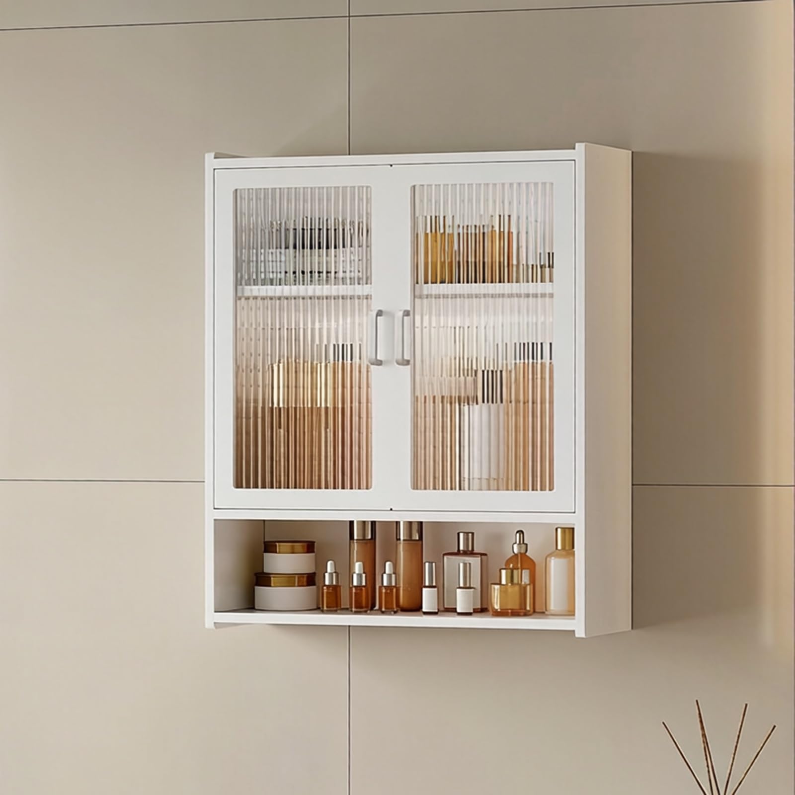 Fluted Acrylic Door Wall Mounted Bathroom Cabinet Over Toilet Sto With Shelves Slish Pvc Mcine Cabinet For Kitchen & Laundry Room,White-50*18*60Cm/19.7*7.1*23.6In,White-50*18*60cm/19.7*7.1*23.6in