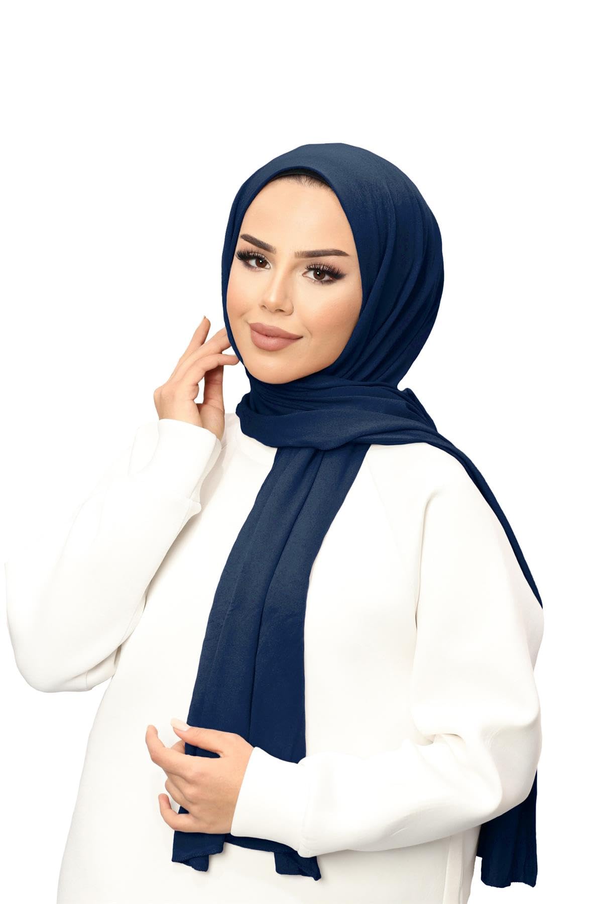 Hamishkane Women's Navy Hamishkane® Premium Jersey Scarves, Muslim Soft Stretchy Head Scarf For Uk, Plain Gift Prayer Shawl Wrap Jersey Hijab, Modern Scarves For Head Scarf