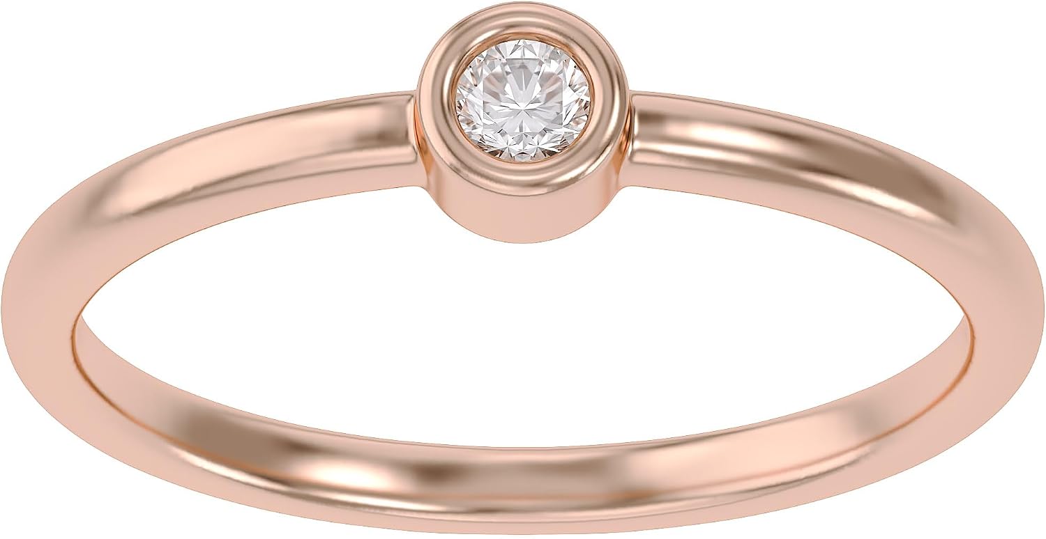 Bezel Set Solitaire Stackable Engagement Ring for Women 0.07 CT