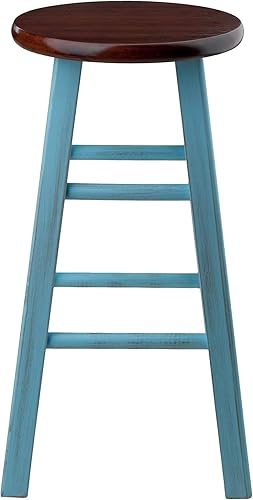 Miniatura 4 de Winsome Taburete de madera con nombre de modelo Ivy de 13.4 x 13.4 x 24.2 pulgadas, color azul claro rústiconogal