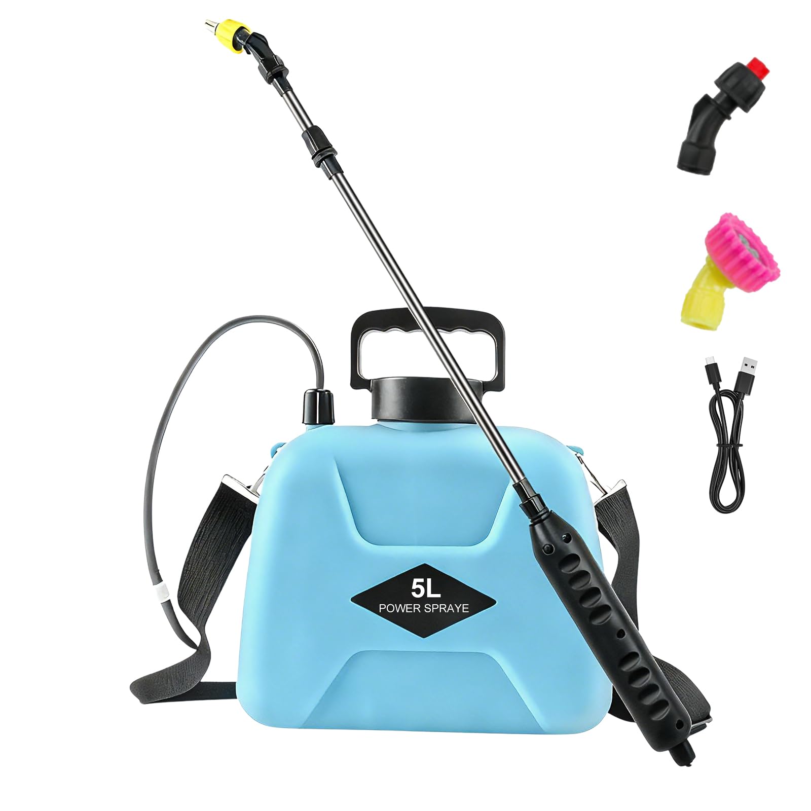 Nikou Pompa Irroratrice a Batteria 5Litri, Spruzzatore Elettrico da Giardino Spruzzatore a Pressione con 3 Ugelli, Lancia Telescopica, Spruzzino Nebulizzatore Piante per Prato Irrigazione Diserbo