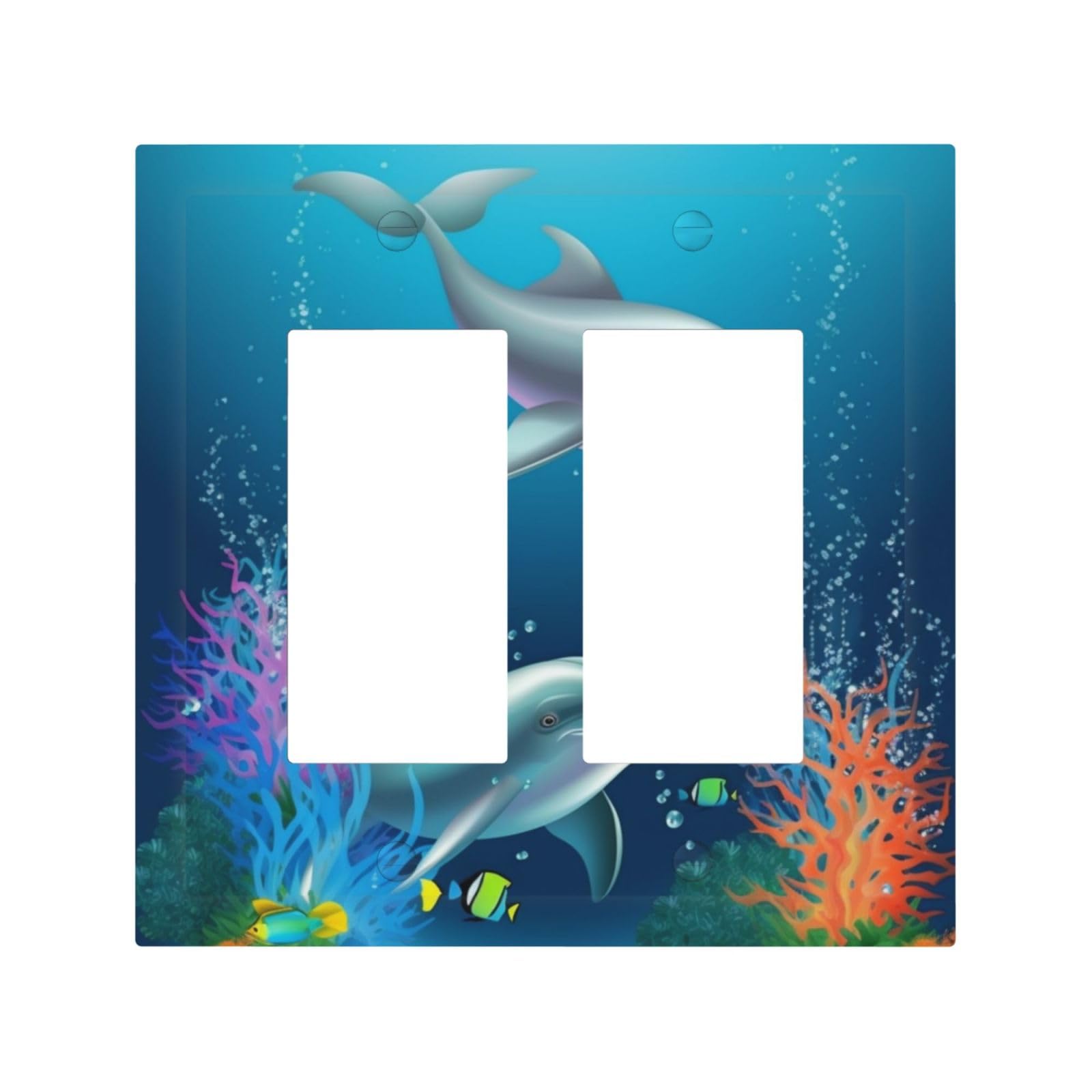 Kloph Style H Decorator Double Toggle Light Switch Covers Dolphin And Fish Wall Plate 2-Gang Mid Size 5" X 4.9" Double Toggle Switch Wallplate Decorative 2 Gang Wall Switch Plate Covers