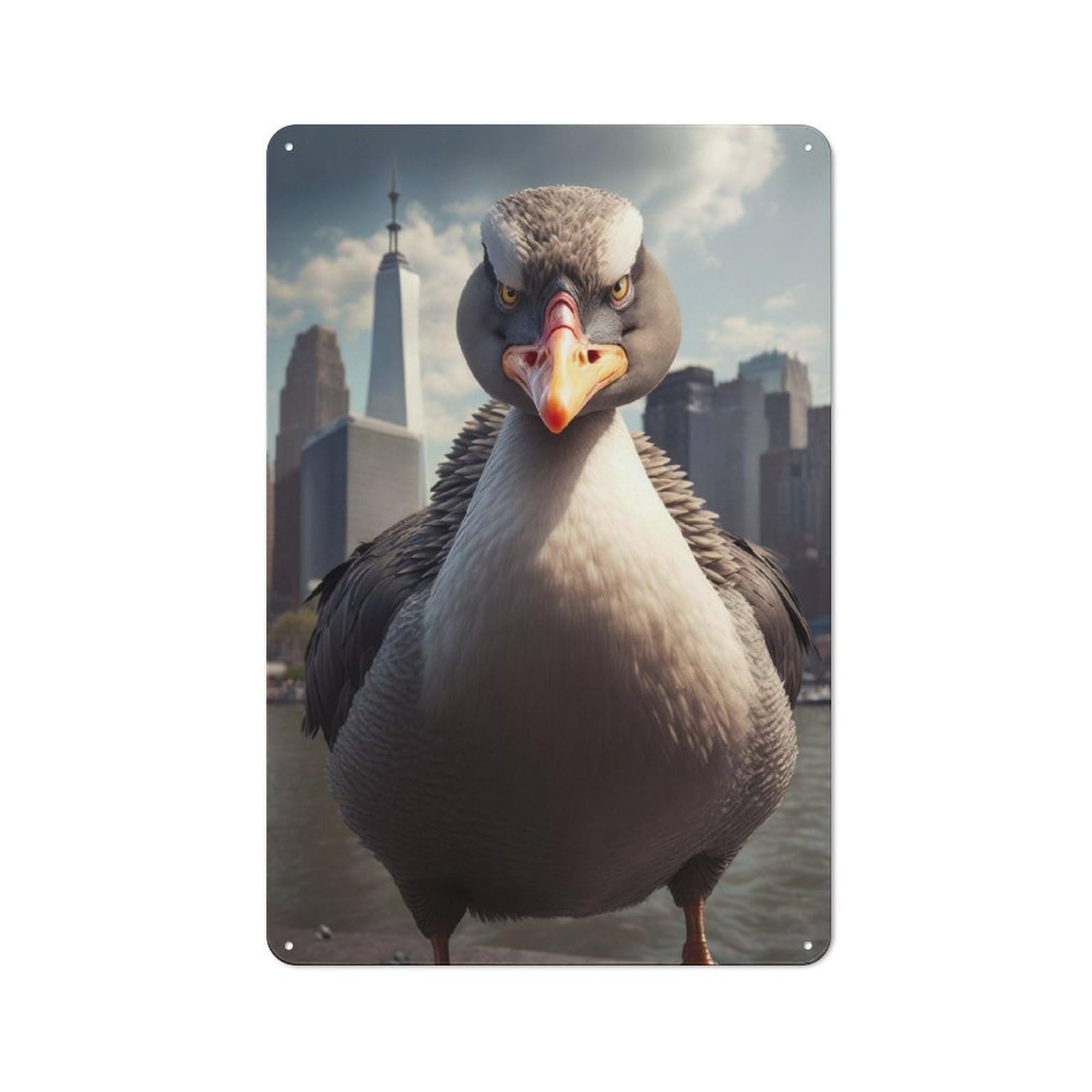 Modern Retro Metal Wall Art Sign 30x20cm Featuring Angry Goose, Urban Room Decor for Workspace, Cafe, Hallway Or Garage