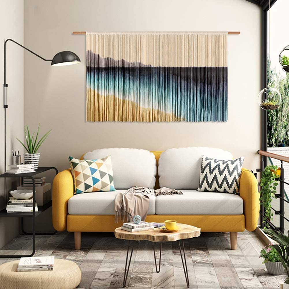 Macramé Tapiz Tejido para Colgar en la Pared Decoración de Pared Bohemia Arte Decoración del hogar Cuerda de algodón Hecha a Mano para la decoración del Dormitorio de la Sala de Estar (110 * 70 CM)