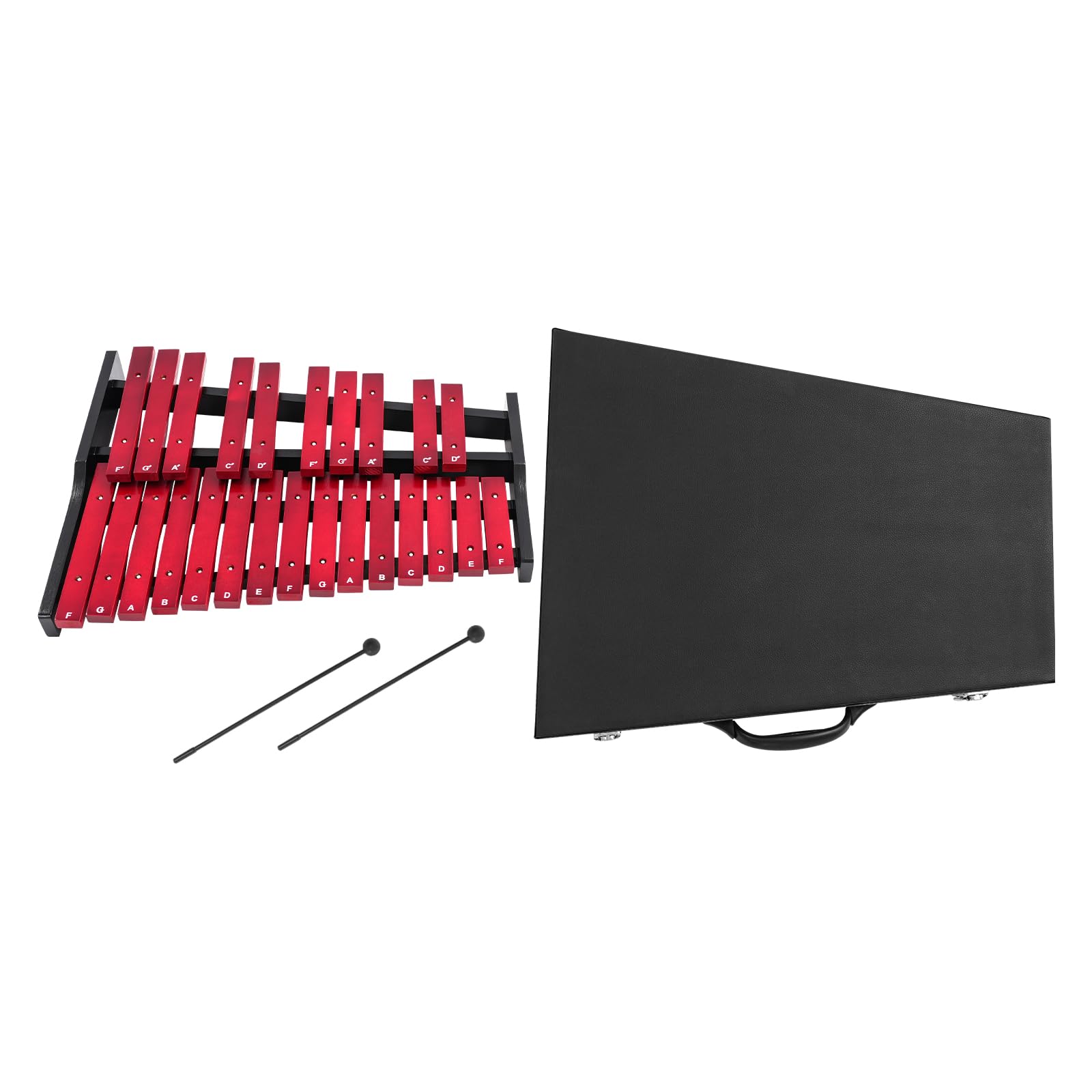 Xilofono a 25 note in legno, carillon con 2 bacchette e custodia per il trasporto, strumento musicale per bambini, adolescenti, adulti (rosso)