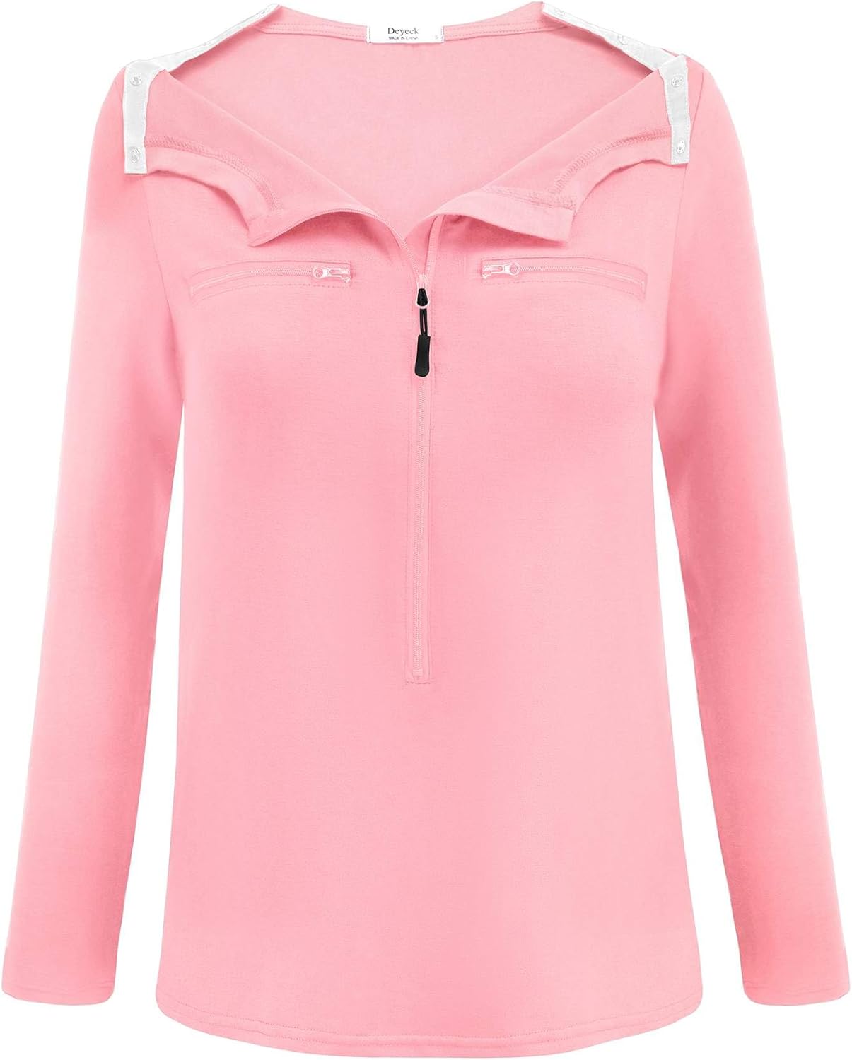 Deyeek Chemo Port Shirts for Women 2 Side Snaps Long Sleeve Shoulder Post Surgery Clothing Dialysis Breast Cancer Shirts