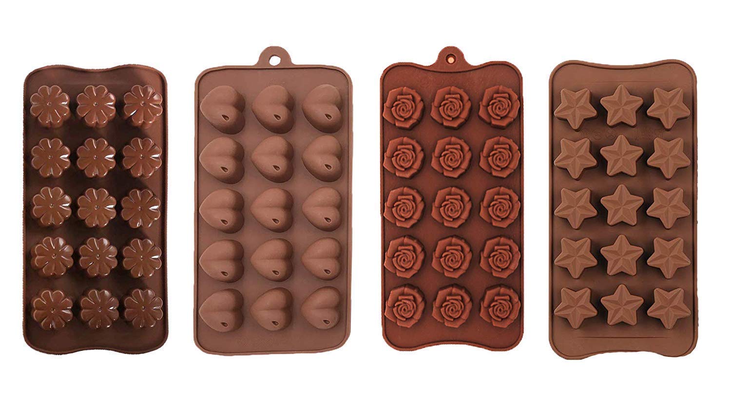 Prisma CollectionsFlexible Silicon Ice Cupcake Making Bakeware Mould Tray of 4 Different Shapes-Flower,Heart,Rose,Star-for Chocolate, Shaping Gummy Candies