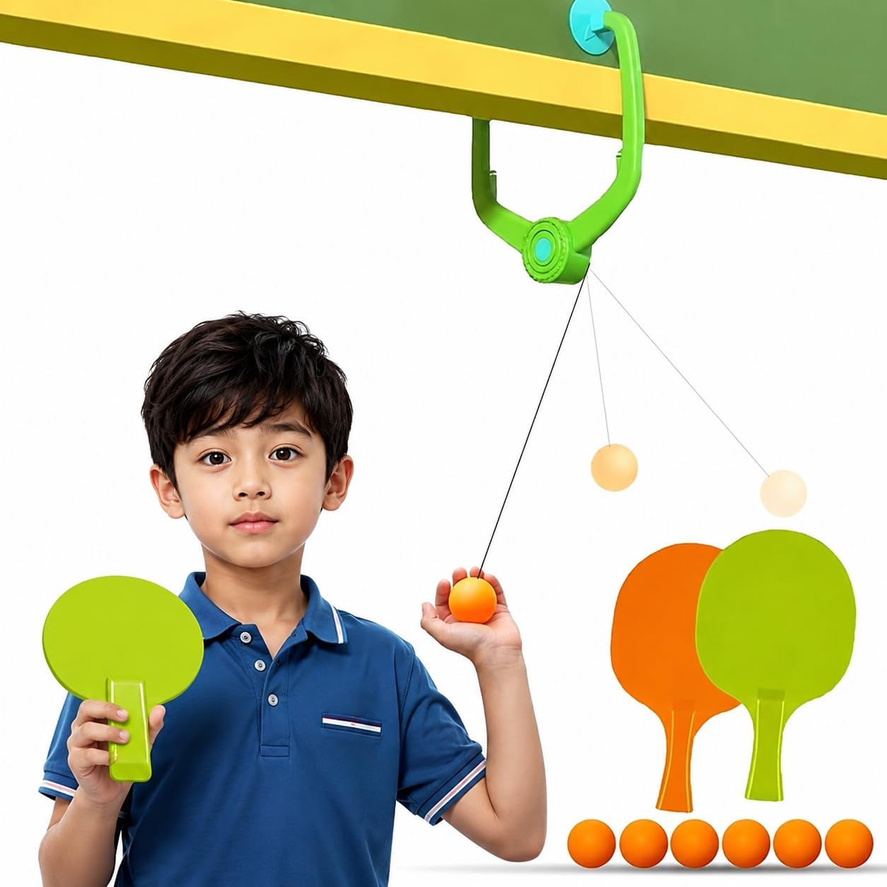 Indoor Hanging Table Tennis Trainer for Kids Age 5-14 | Door Mounted Ping Pong Game Set with 2 Rackets 6 Balls | Indoor Sports Game for Boys and Girls Home Play Activity-image-42