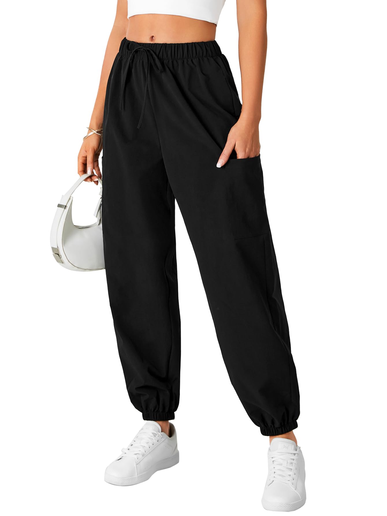 Rooscier Womens Casual High Waisted Cargo Summer Long Elephant Pants with Pockets